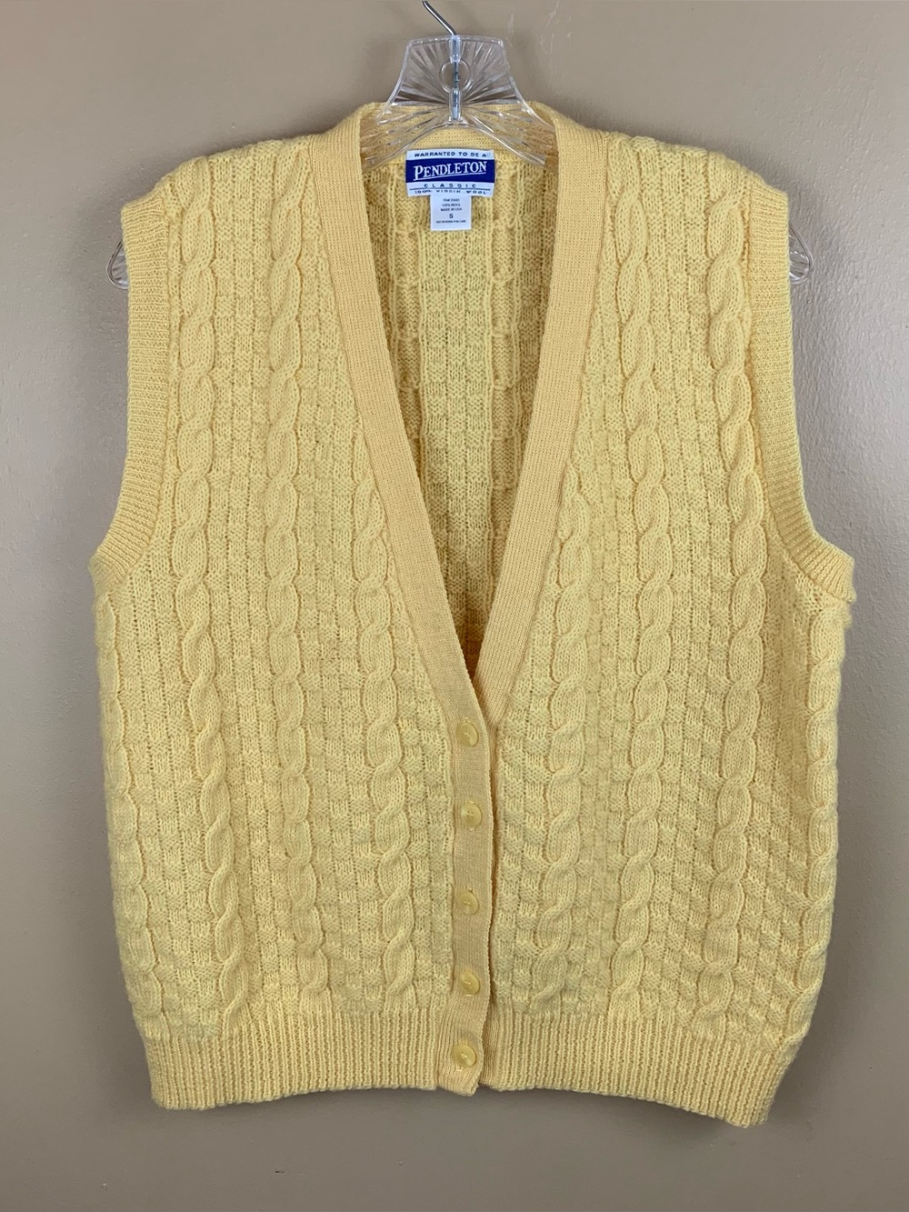 Pendleton Vest Womens Small Yellow 100% Wool Cable Knit Vintage Preppy Granny